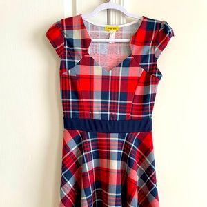 ModCloth Yellow Star Red and Blue Plaid dress size M